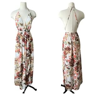Pretty Little Think Floral Halter Maxi Dress Wrap Open Back Size 2 Boho Feminine